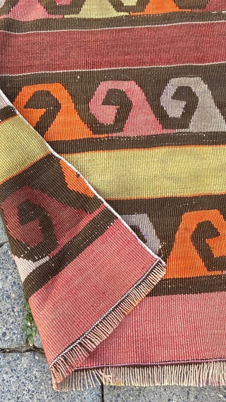 Turkish Vintage Handmade Kilim Rug, 2.1 x 5.1 ft Bedroom Rug, Antique Oushak Rug gallery