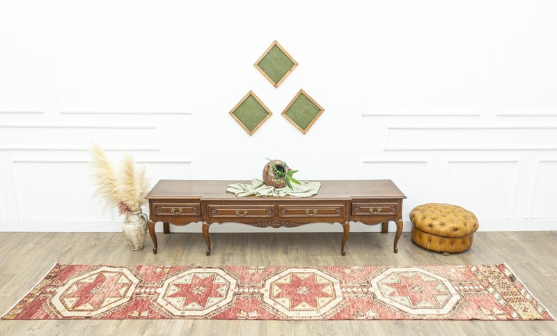 Cranberry Runner, 2.6 x 12.9 ft, Hallway Rug, Rustic Farmhouse Decor, 100% Wool gallery