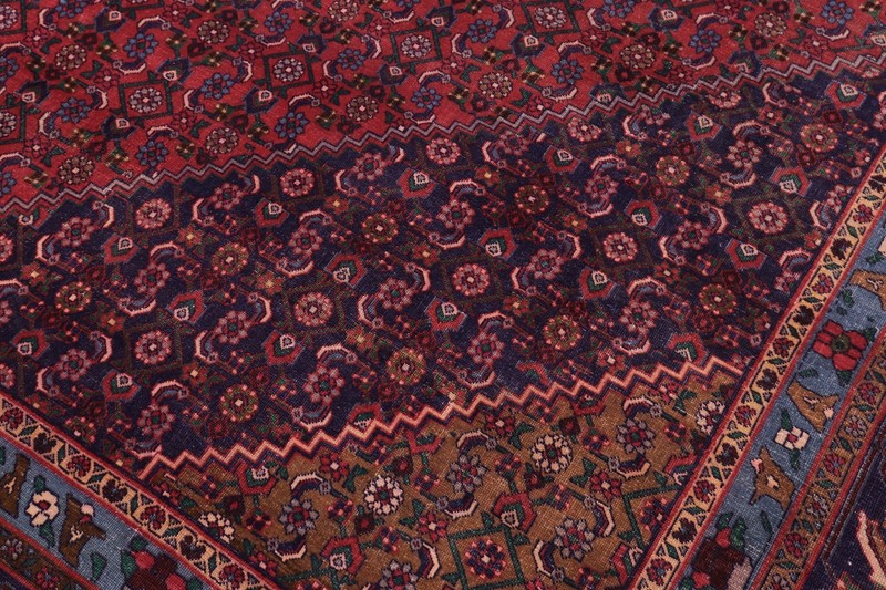 Hand-Knotted Wool Area Rug - Ruby Red & Navy All-Over Floral 9'7 x12'6 gallery