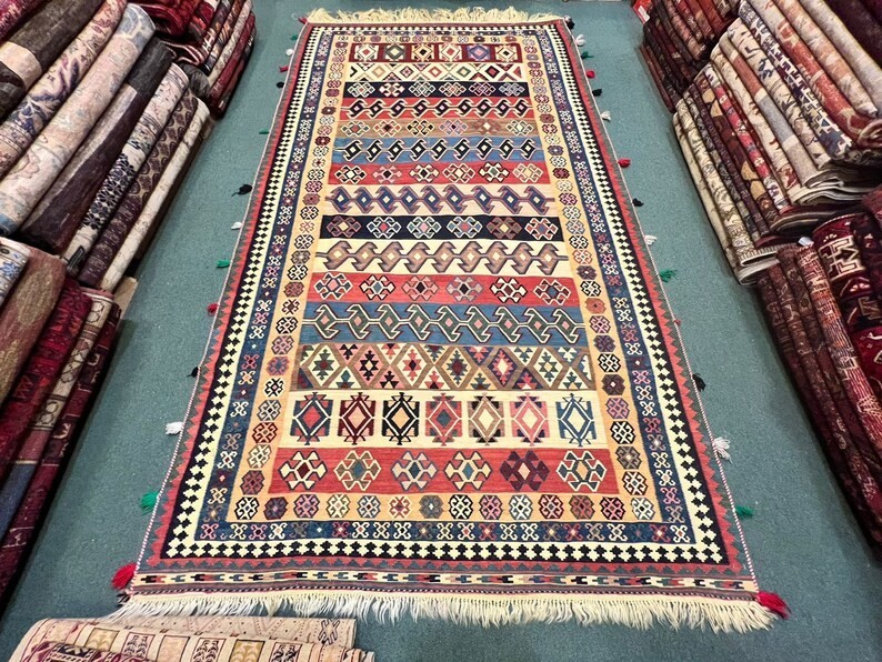 9'5X5 COLLECTORS ITEM Beautiful Antique Shirvan Caucasian Daghistan Group Kilim gallery