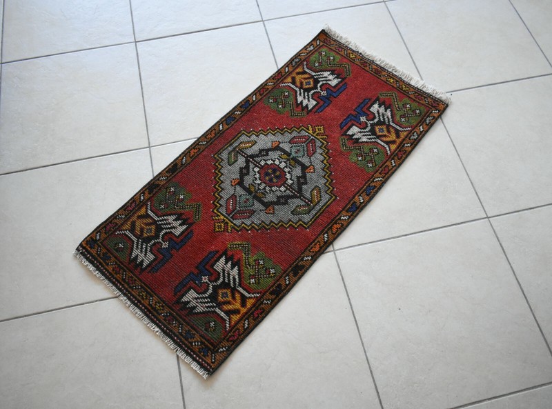 Oushak Runner 3.4x1.5 ft Vintage Turkish Runner Floor Runner Faded Runner Y24 gallery