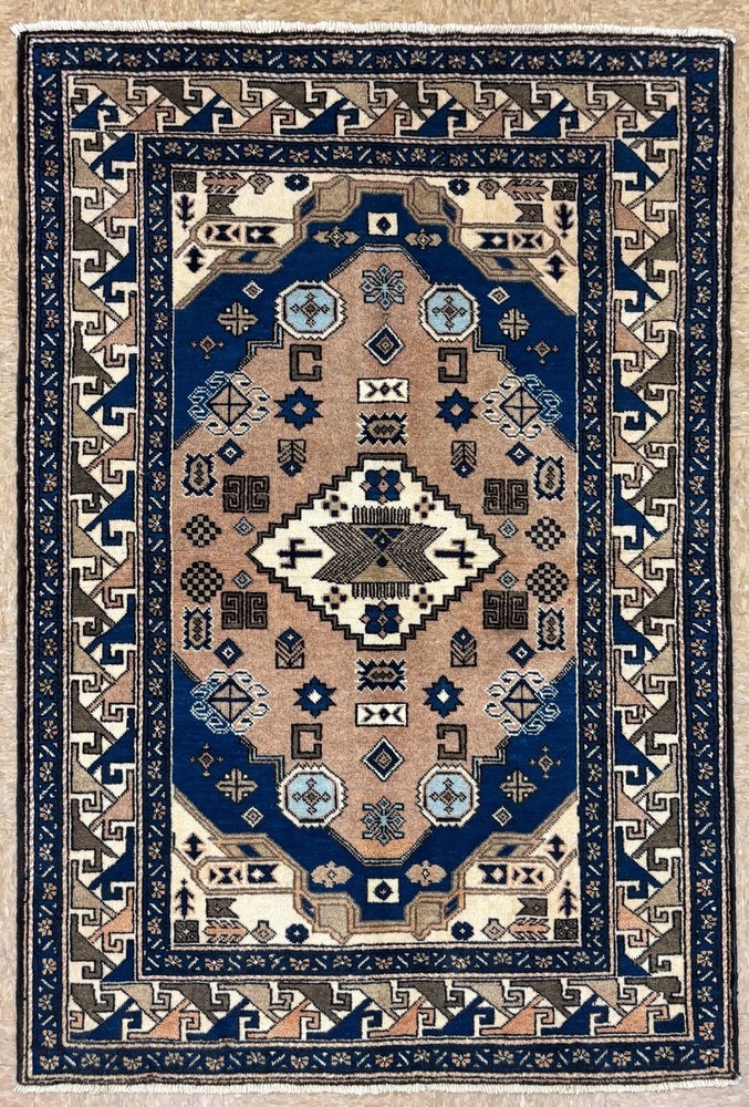 Vintage Ardebil Tribal Hand Knotted Wool Area Rug 4x6 Peach Blue Oriental Boho