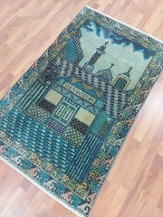4×6 Antique Turkish Faded Carpet Rug Blue Green Natural Wool Rug Beige Rug