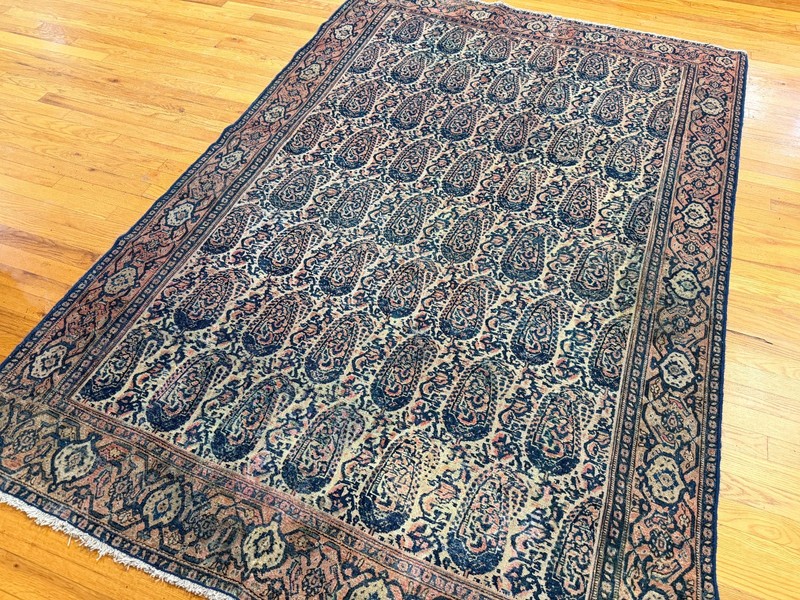 Antique 5x7 5x8 Lavar Kermaan Rug wool Paisley Navy Beige Rust Ralph Lauren styl gallery