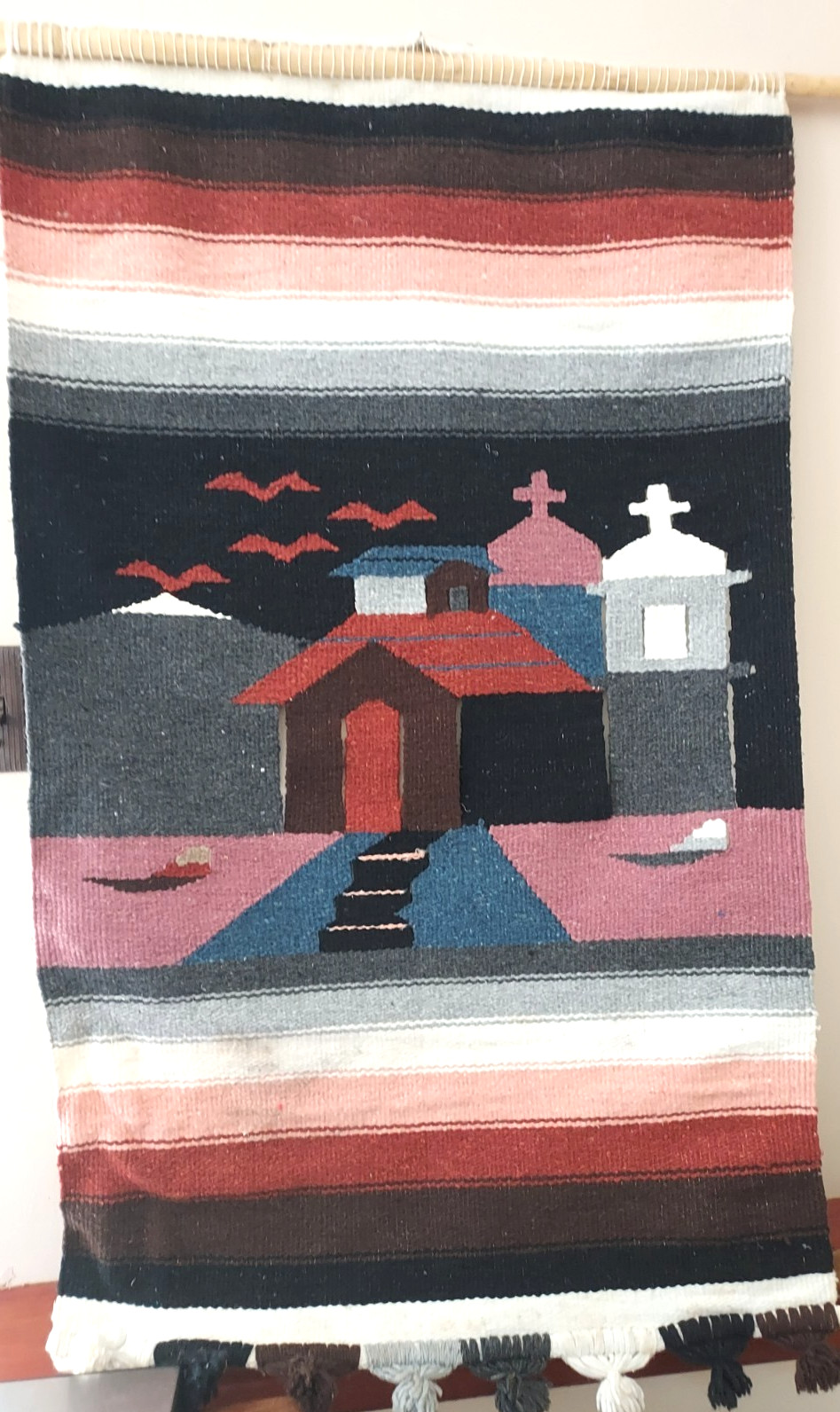 Vintage Handmade Wall Hanging Tapestry Multicolor about 27x46" gallery