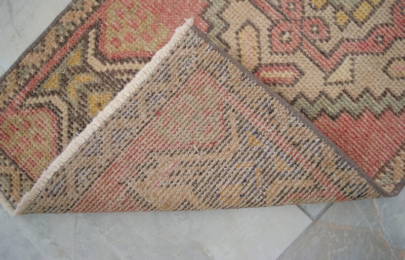 Vintage Small Rug Hand Knotted Turkish Oushak Rug Doormat Entry Decor 1'7"x3'3' gallery