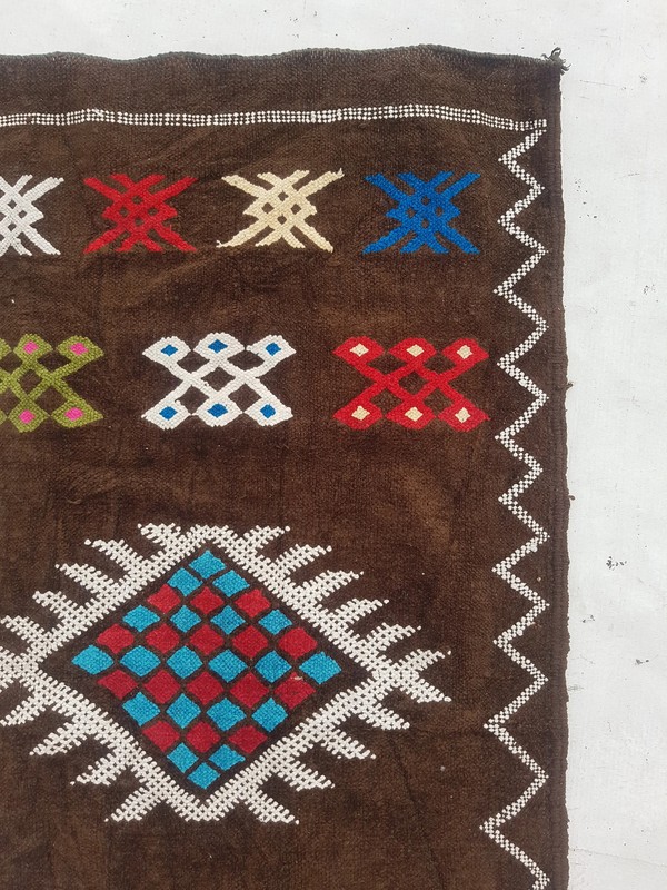Fine Vintage Traditional Hand Made Moroccan Wool Brown Kilim 103x52cm gallery