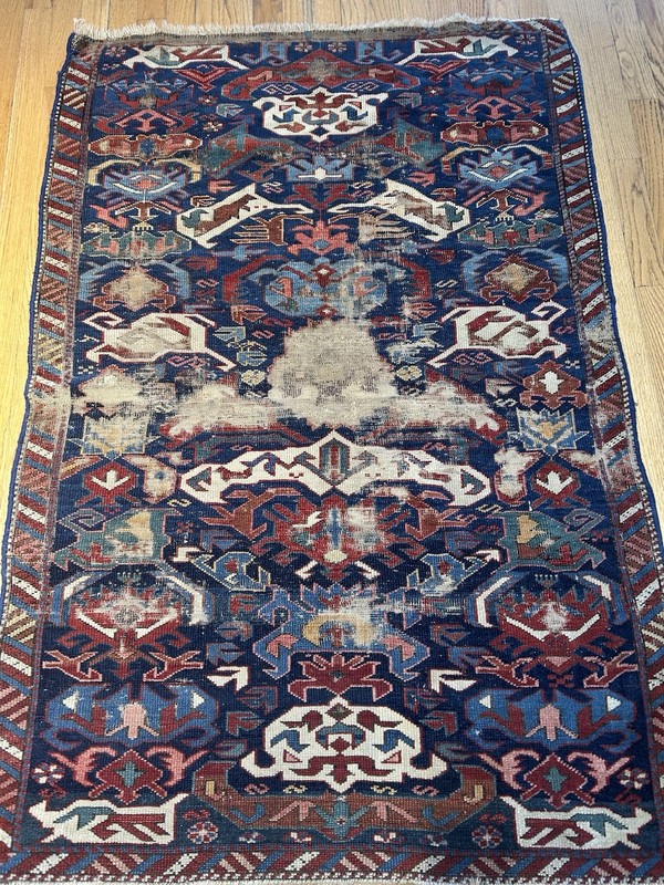 Exquisite Rare Antique Caucasian Bidjov rug C. 1900 3’6x4’6 distressed gallery