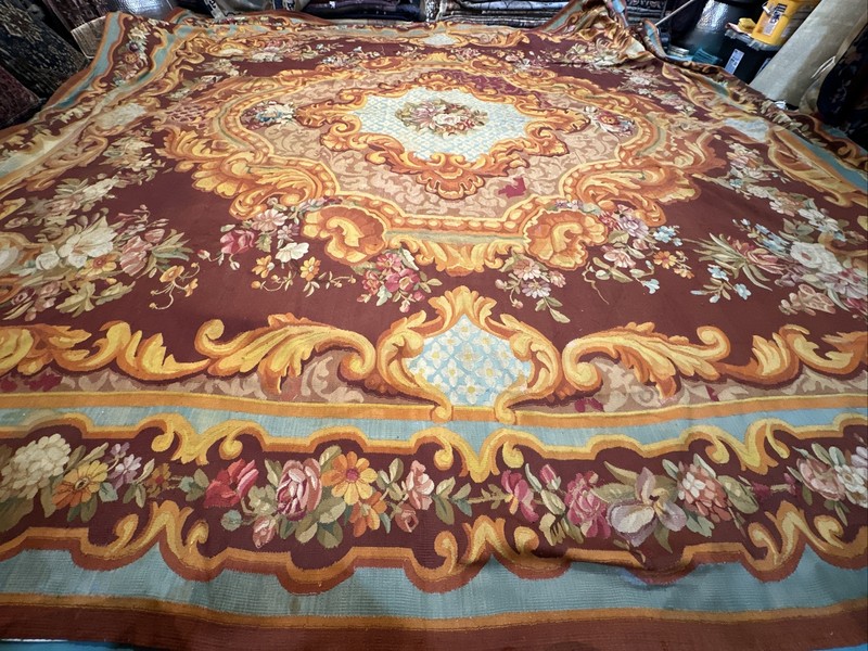 Auth: Mid 19th C French Aubusson Floor Tapestry Museum Age ART 14 x 17 gallery