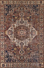 Vintage Distressed Bakhtiari Geometric Rust Wool Hand-knotted Area Rug 7×10