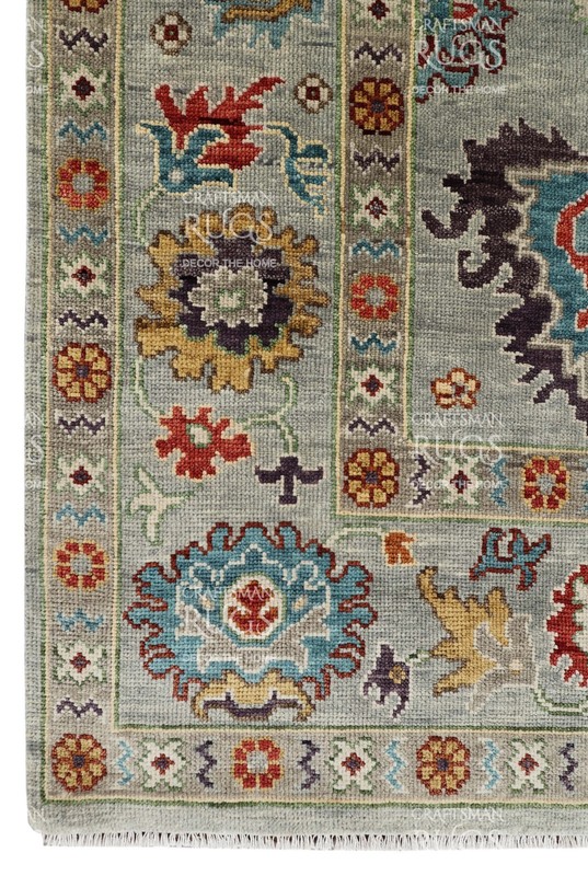 Handknotted Gray Multi Floral Geometric Rug 8x10 ft gallery