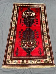 3’7×6’6 ft Vintage Afghan Vase Design Hand Knotted Wool Area Rug