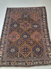 Antique Oriental Hand-Knotted Wool Area Rug Terracotta/Blue/Beige 4’10” x 6’4″