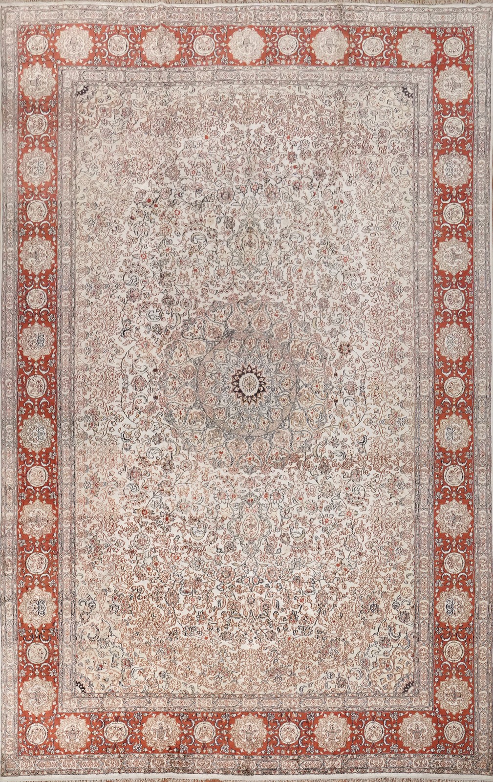 Medallion Traditional Large Rug 12x18 Oriental Handmade Floral Beige Silk Carpet gallery