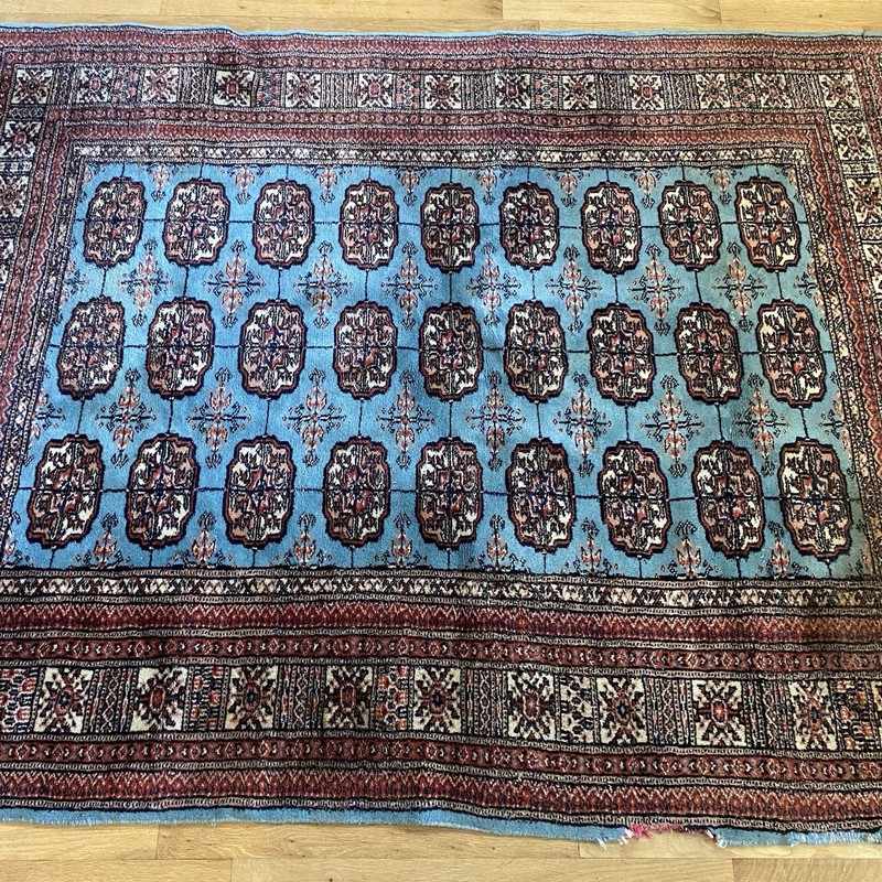 Vintage Rug 4' 3 x 6' Blue Hand Knotted Oriental Rug Bokhara gallery