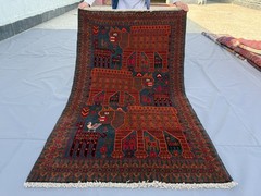 Blue Afghan Pictorial Animal Rug 3×5 Handmade Antique Persian Style Tribal Rug