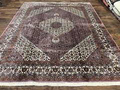 Indian Bidjar Rug 8×10 Purple Ivory Handmade Wool Vintage Fine Carpet Herati