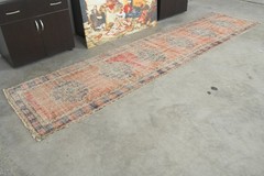 Turkish Runner Rug 3×12 Hand-Knotted Vintage Oushak Wool Rug Faded Carpet,651