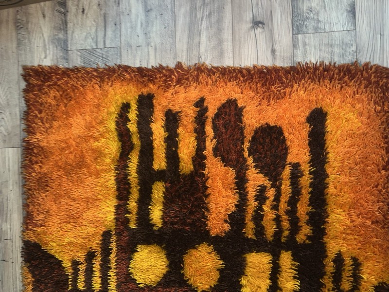 Danish Rya Shag Rug 4x6, Red Vintage Mid Century Retro Abstract Shag Rug 60s gallery