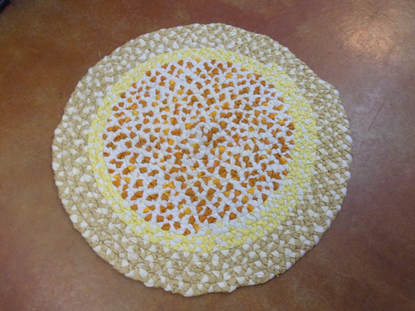 Vintage Handmade Braided Rug - New/Unused - 23" X 23" - Yellow/Tan/Lt Gold gallery