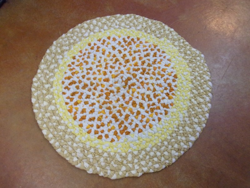 Vintage Handmade Braided Rug - New/Unused - 23" X 23" - Yellow/Tan/Lt Gold gallery