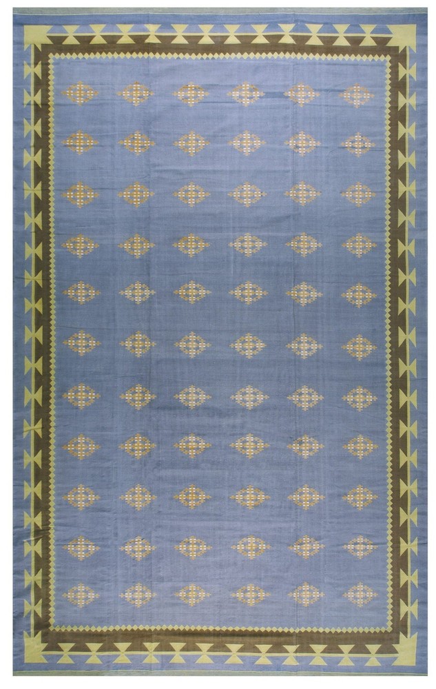 10X16 Vintage Indian Dhurries Blue Cotton Area Rug 1935