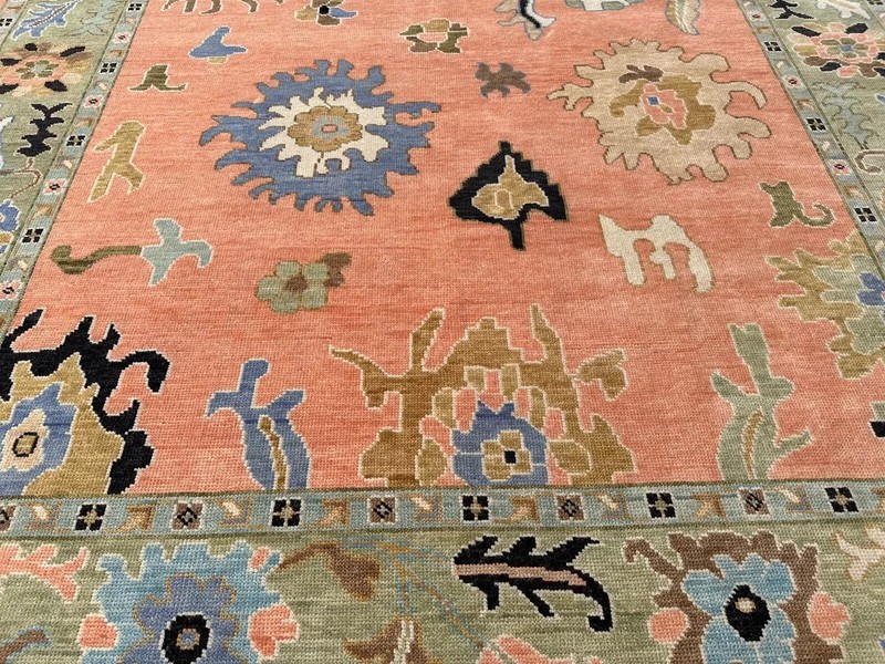 Muted Orange Oushak Rugs 10x14 ft Hand Knotted Woolen Turkish Floral Area Rug gallery