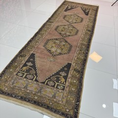 Dusty Rose Khaki 3×10 Vintage Oushak Runner Rug – Tariff Free