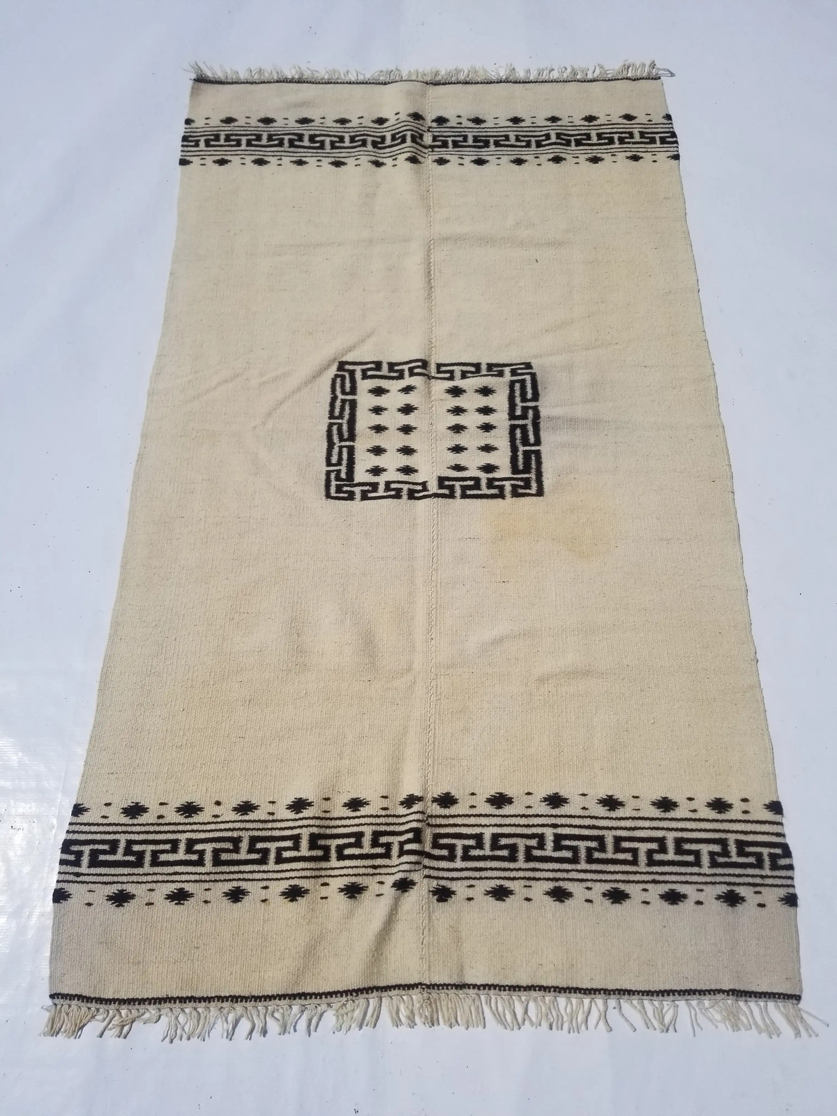 Fine Vintage Traditional Hand Made Oriental Wool Beige Black Kilim 180x104cm gallery