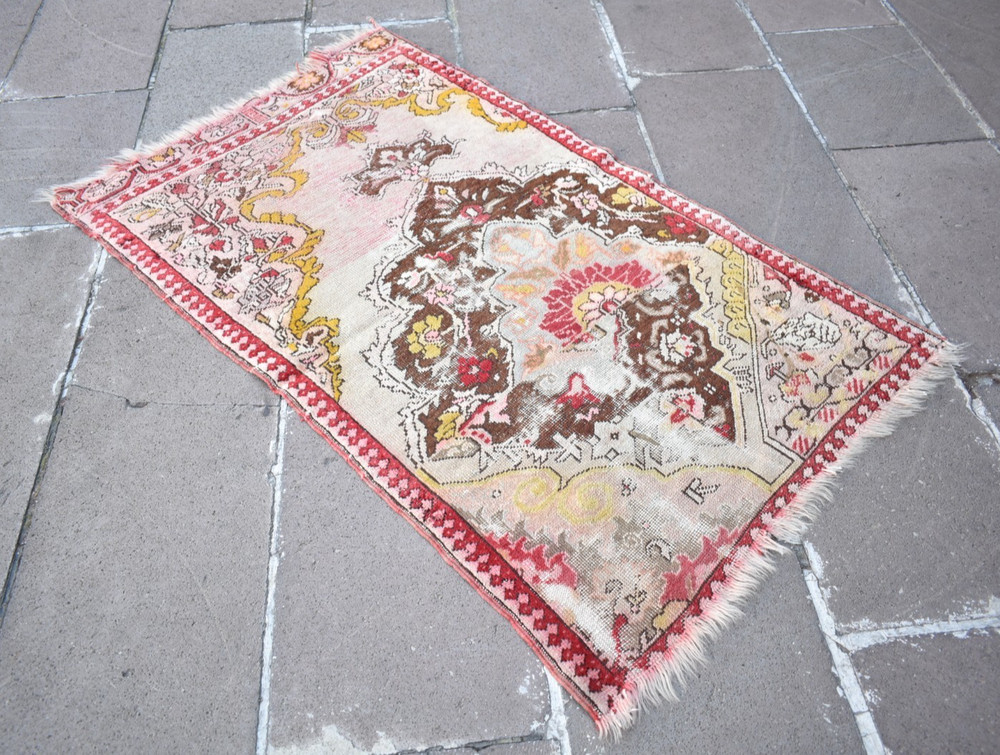 Fabulous Antique Turkish Example Rug 29'' x 49'' Collector's Item Worn Wall Rug