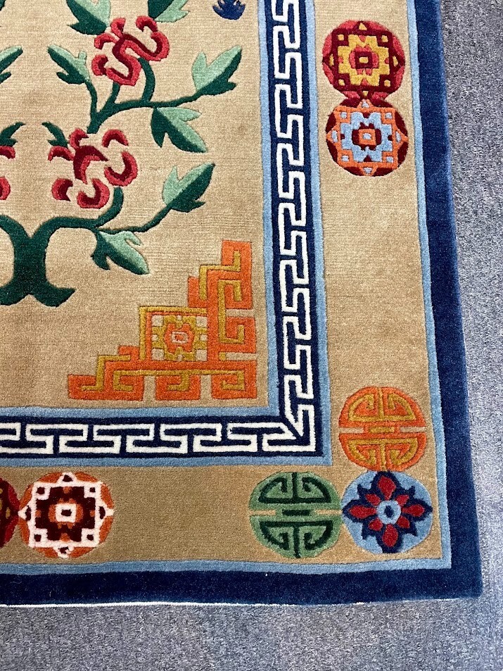 100 Knot Quality Tibetan Rug Handmade Vegetable Dyed with Double Dorjee Design gallery