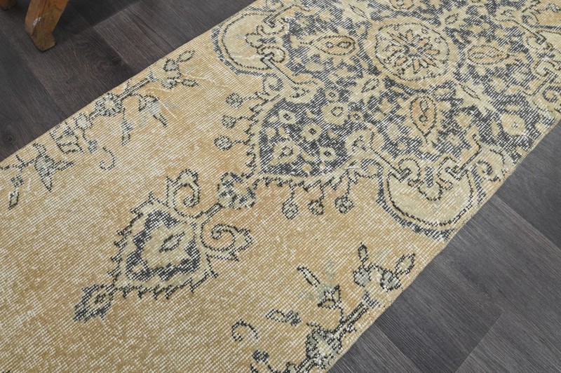 Vintage Turkish Runner Rug 2x8ft Wool Anatolian Handmade Hallway Oushak BEIGE gallery