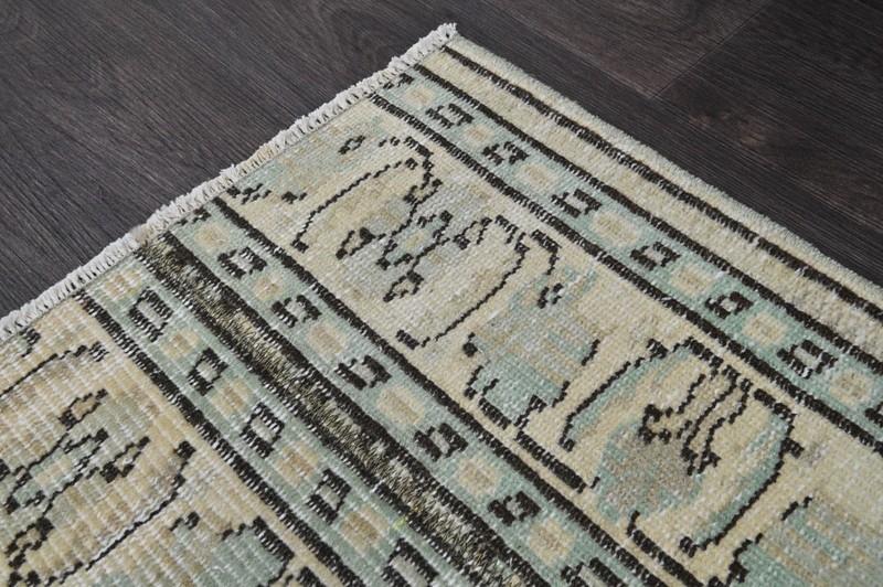 Oushak Turkish Doormat Rug 2x4 BEIGE Vintage Anatolian Handmade Small Kilim Rug gallery