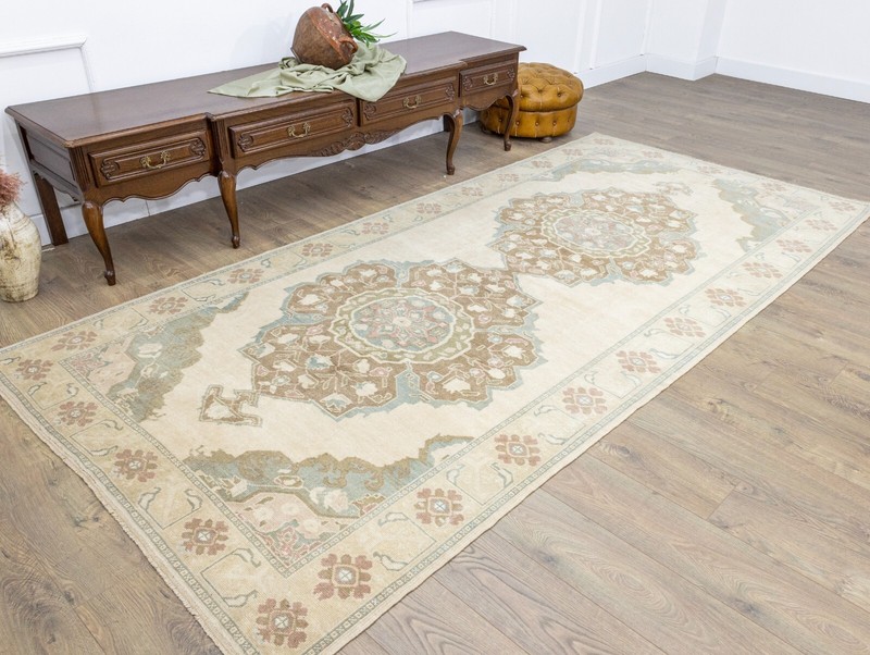 Vintage Traditional Turkish extra wide runner 5.2x10.10 ft Oushak knotted rug gallery