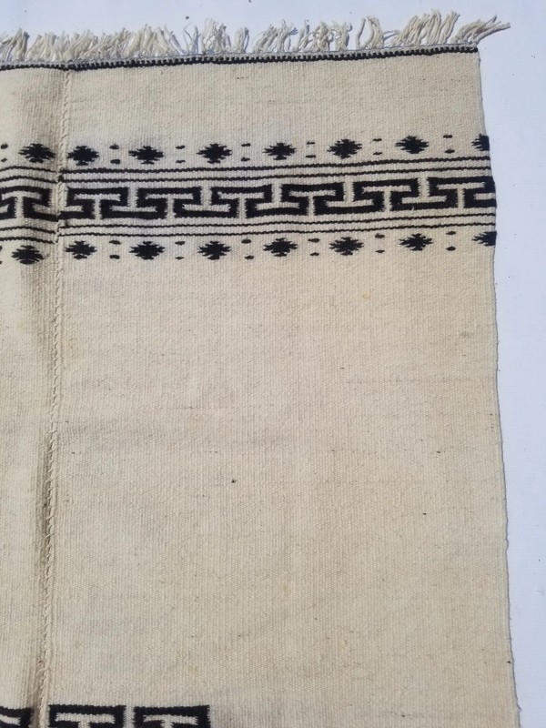Fine Vintage Traditional Hand Made Oriental Wool Beige Black Kilim 180x104cm gallery