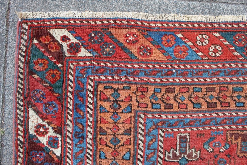 Antique Worn Traditional Hand Made Oriental Blue Red Gold Wool Carpet 352x218cm gallery