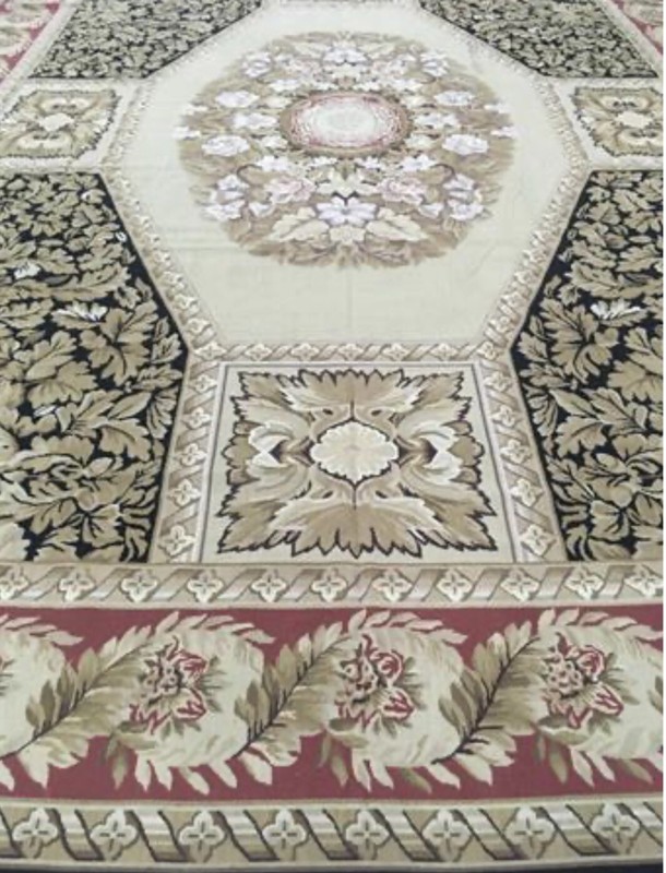 13x 18 Ft Large Aubusson Needle Point Wool Hand Crafted Area Rug Rare Black . gallery