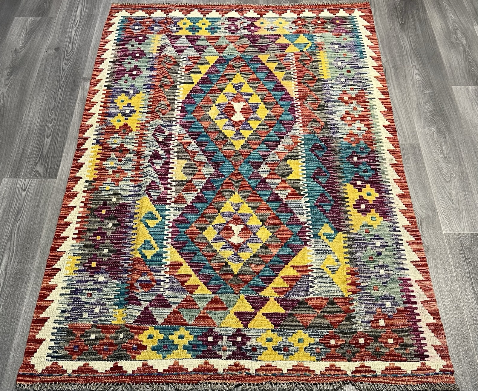 Vintage Kilim Traditional Hand Made Oriental Wool Kilim 5ft10inx3ft 199cmx128cm gallery