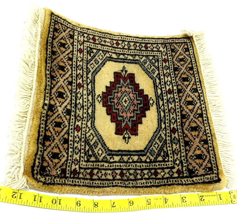 Handmade Small Persia Yellow Wool Table Rug 12 X 12 Inches 30 X 30 Cm 1 X 1 ft gallery