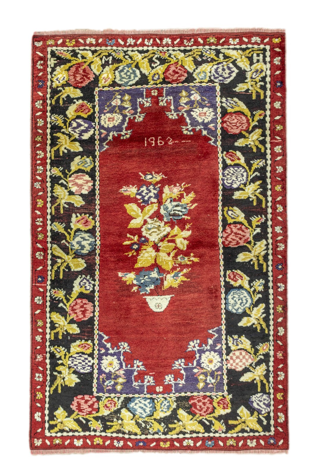 Boho Turkish floral rug - Dated 1962 antique oushak colorful carpet - 4.5x7.2 ft gallery