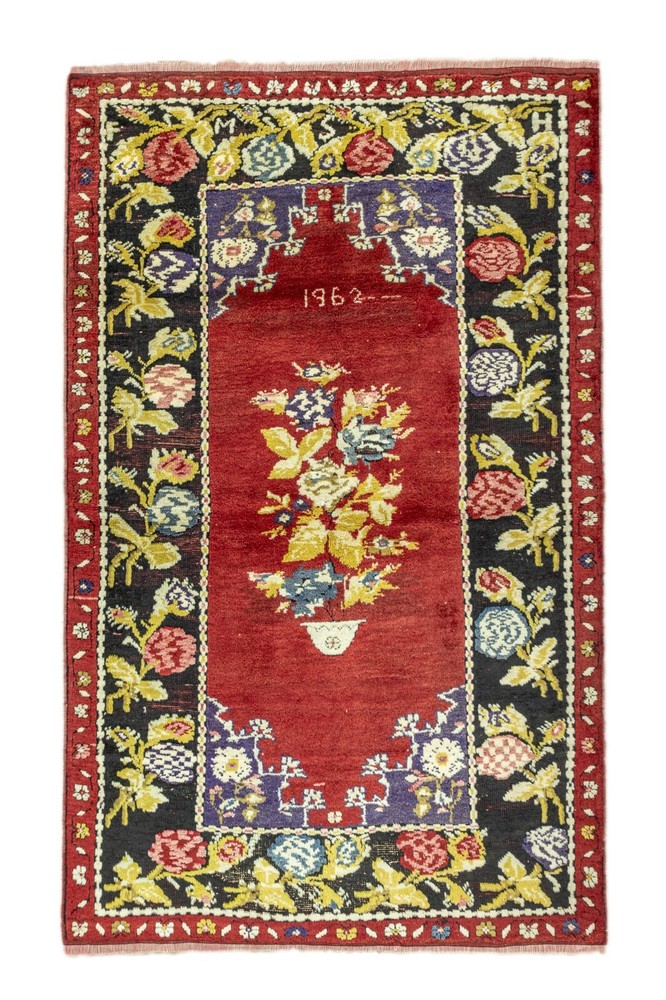 Boho Turkish floral rug - Dated 1962 antique oushak colorful carpet - 4.5x7.2 ft