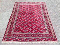 Crimson Red Large Classical Vintage Carpet, Traditional Handwoven Rug 79″x106″