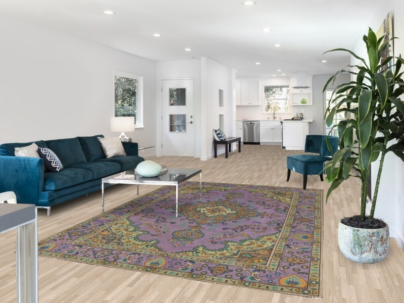 Purple Over-Dyed Wool Floral Living Room Area Rug 7x10 Vintage Traditional Rug gallery