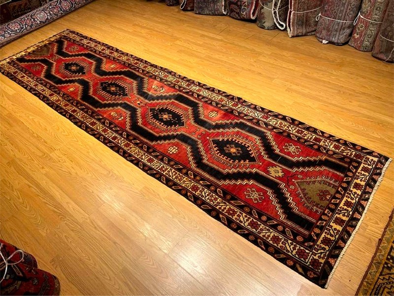 3.5 x 12.7 Handmade Fine Quality One Of A kind Hallway Runner. Natural Dyes Wool gallery