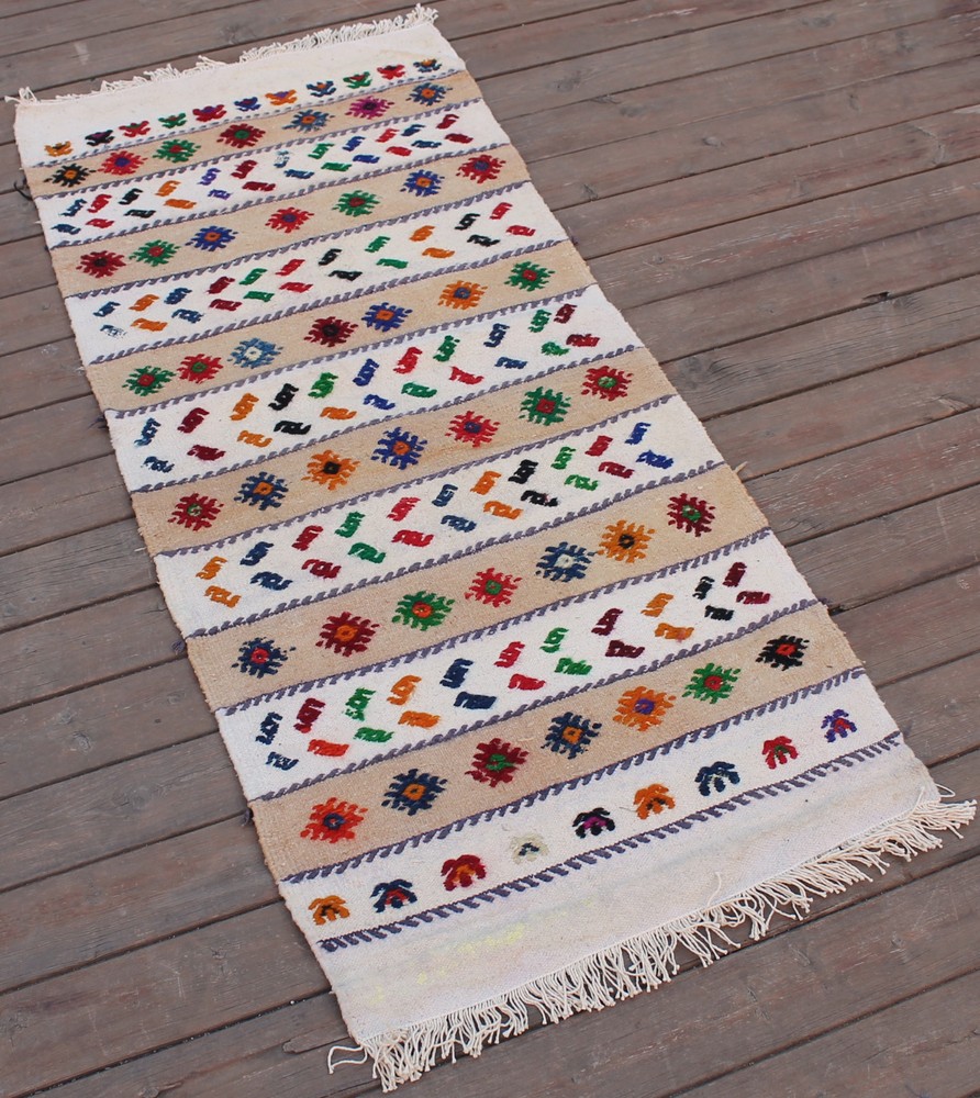 Turkish Kilim Rug 22''x51'' Hand Woven Konya Cicim Kilim 58x130cm Vintage Kilim