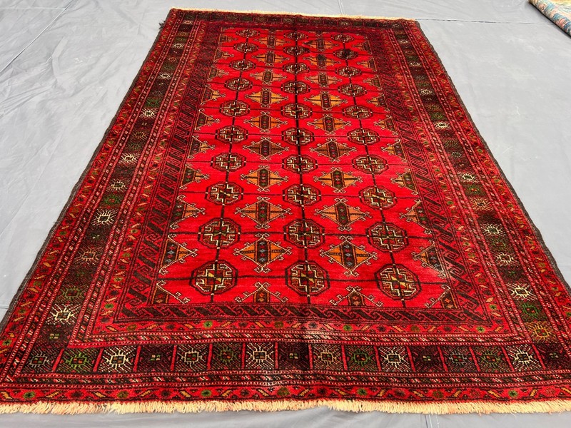 4'2x6'7 ft Afghan Turkoman Bokhara All-Over Gul Handknotted Wool Vintage Rug gallery