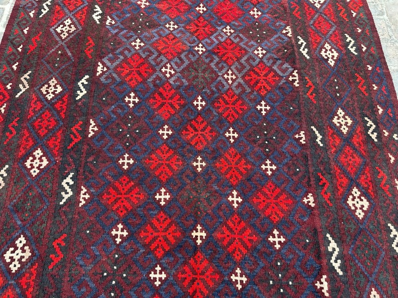 Red Afghan Kilim Rug 5'1x9'6 Handwoven Wool Tribal Geometric Flatweave Vintage gallery