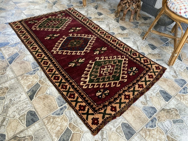 Vintage Kurdish Area Rug | 2.9x5.1 ft Hand-Knotted Wool Distressed Tribal Carpet gallery