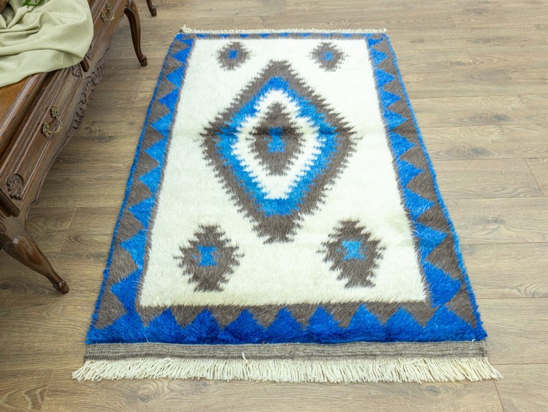 Long Pile Turkish Tribal Shaggy Rug-Vintage Handwoven Mohair Shag Tulu-3.8x5.6ft gallery