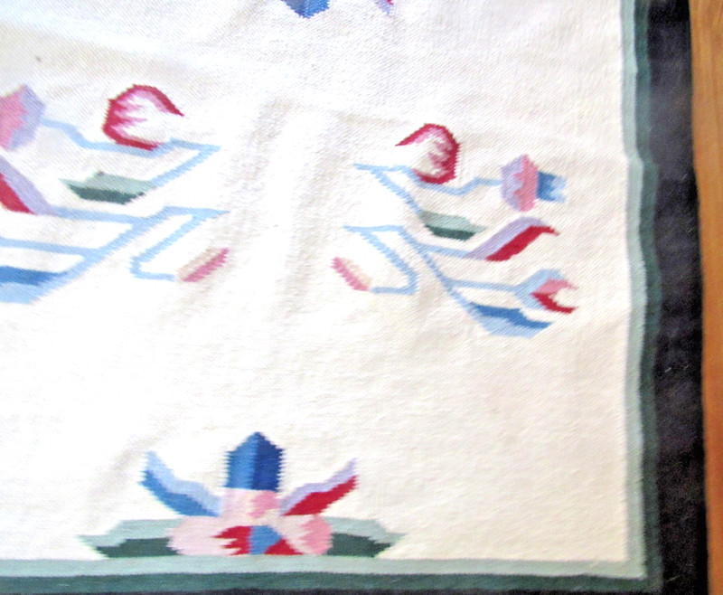 Vintage Handwoven Wool Rug Carpet Turkish Kilim? Floral Design 36 x 89 In gallery